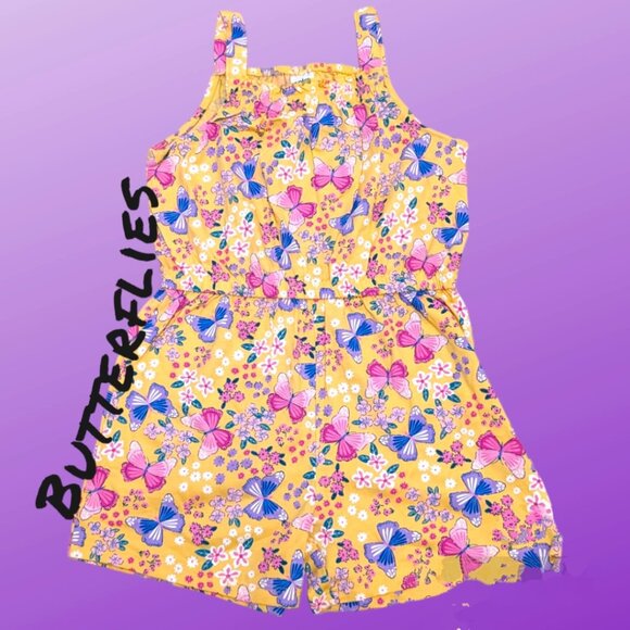Anko Summer Romper Yellow Butterflies Thin Strap Jumpsuit soft cotton smock neck - Picture 1 of 2